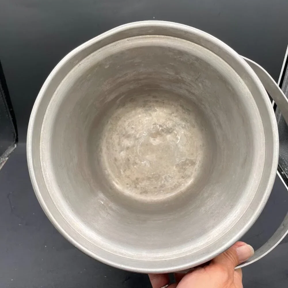 Hammered Aluminum Ice Bucket with Lid Made in Italy Vintage Barware